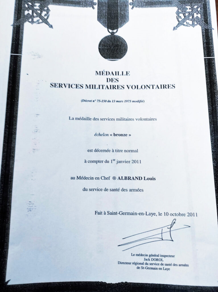 Lettre de Médaille des Services Militaires Volontaires